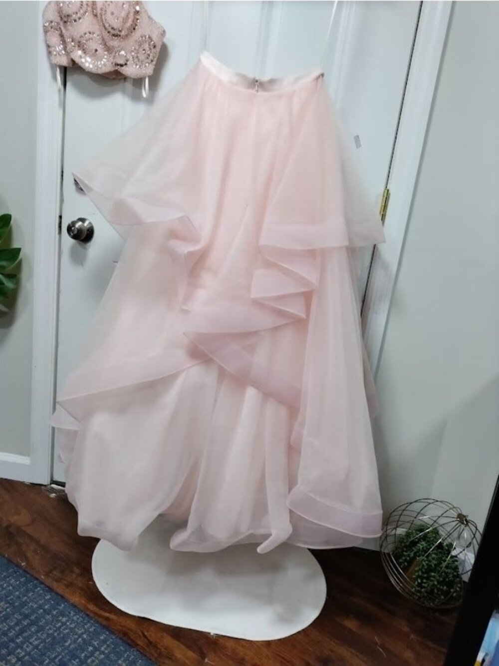 Pink  Princess Prom Dress Size XS Barbiecore Tulle Skirt Embellished Crop Top - Picture 15 of 16
